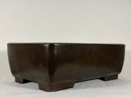 Preowned Japanese Tokoname Unglazed Rectangular Bonsai Pot Keizan - 13.5” By 9”