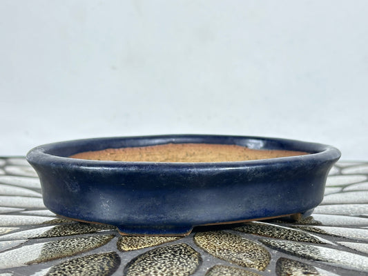 Preowned Japanese Tokoname Glazed Oval Bonsai Pot Yamafus - 5 3/8” By 4.25”
