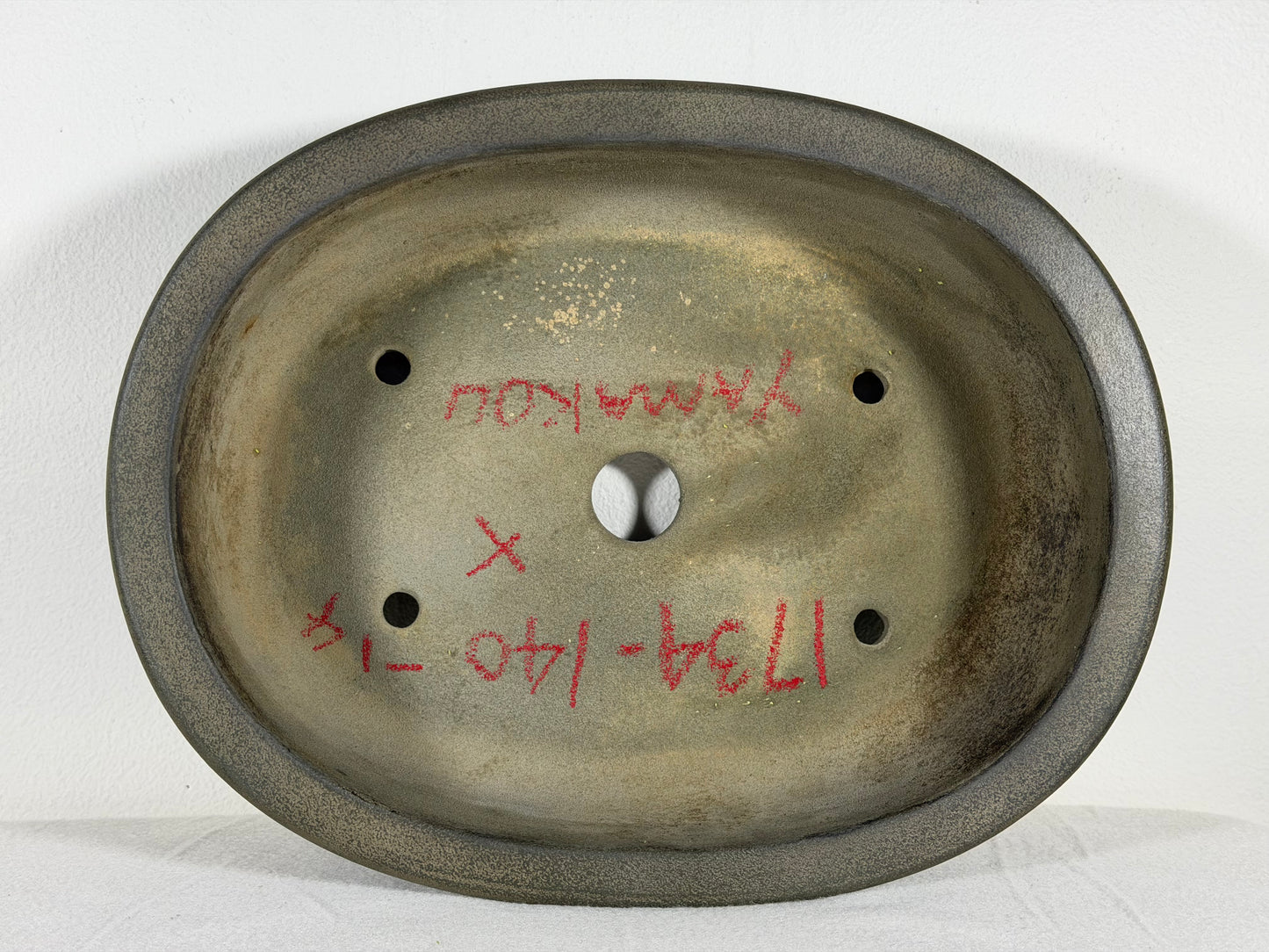 Preowned Japanese Tokoname Unglazed Oval Bonsai Pot Yamakou - 11.5” By 9”