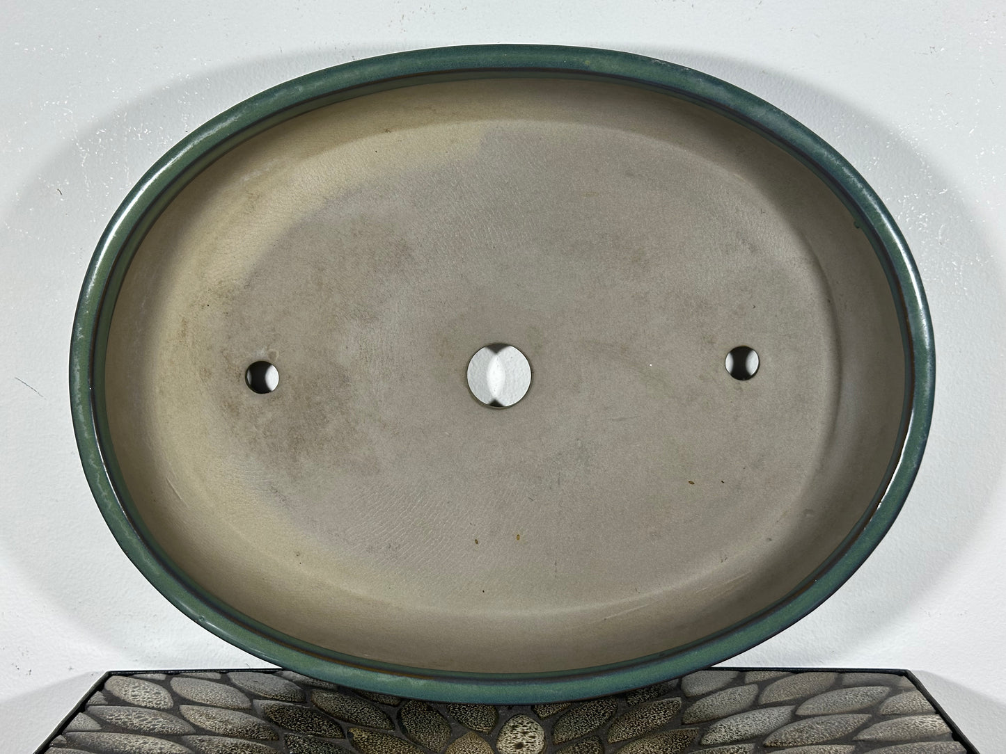 Preowned Japanese Tokoname Shallow Oval Bonsai Pot with Stamp - 15.5” By 12”