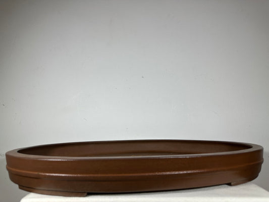 Preowned Japanese Tokoname Unglazed Oval Shallow Bonsai Pot Seizan - 25” By 17.5”