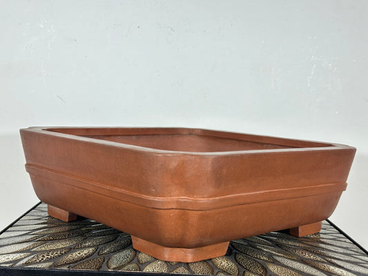 Preowned Japanese Tokoname Unglazed Square Bonsai Pot with Stamps - 13.25” By 13 1/8”
