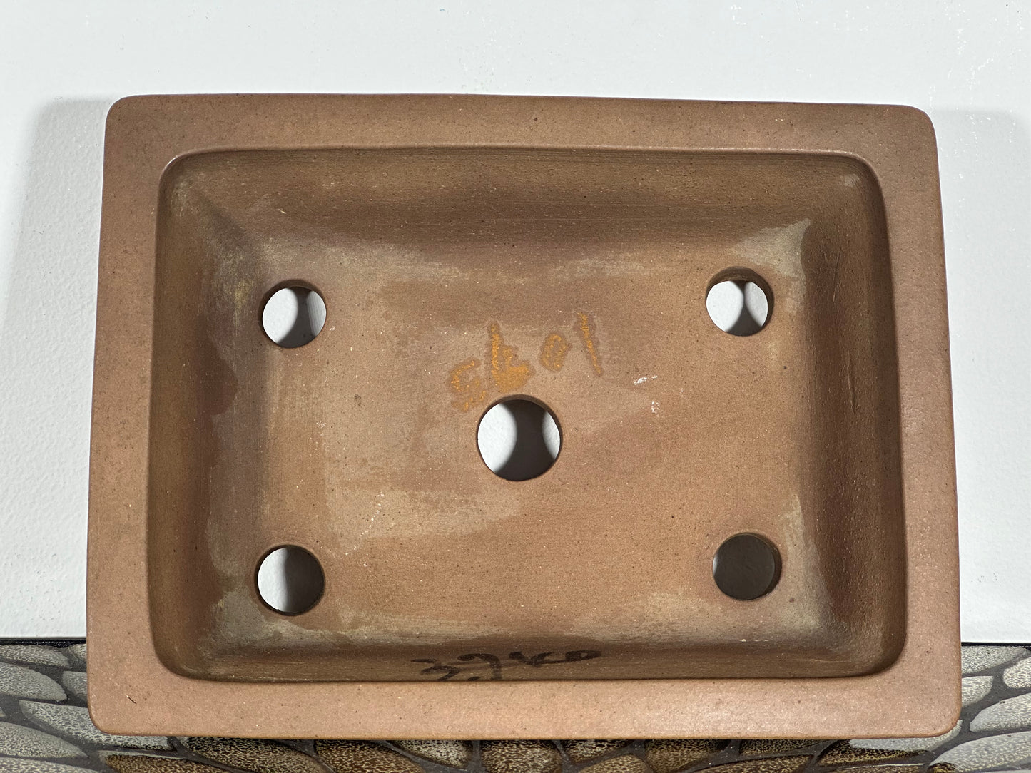 Preowned Japanese Tokoname Unglazed Rectangular Bonsai Pot Zenigou - 10” By 7 5/8”