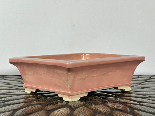 New Japanese Tokoname Glazed Rectangular Bonsai Pot Keiun - 6.75” By 5.5”