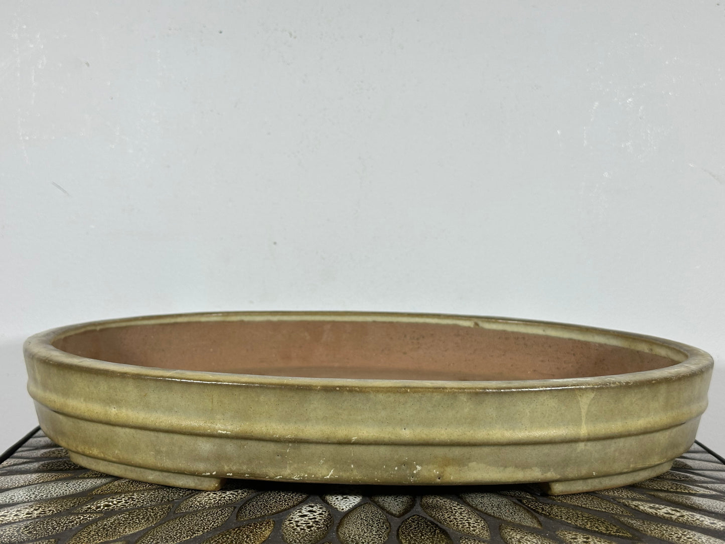 Preowned Japanese Tokoname Glazed Oval Bonsai Pot Yamafusa - 16” By 12.25”