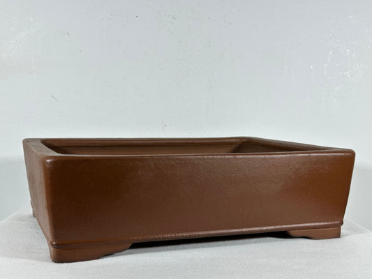Preowned Japanese Tokoname Unglazed Rectangular Bonsai Pot Keizan - 12.5” By 9.5”