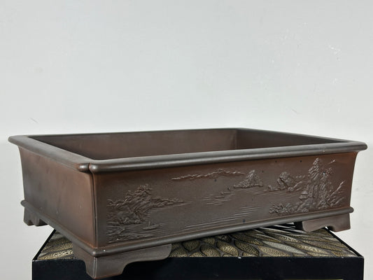 Preowned Japanese Tokoname Unglazed Rectangular Bonsai Pot Senkouen - 18” By 13.25”