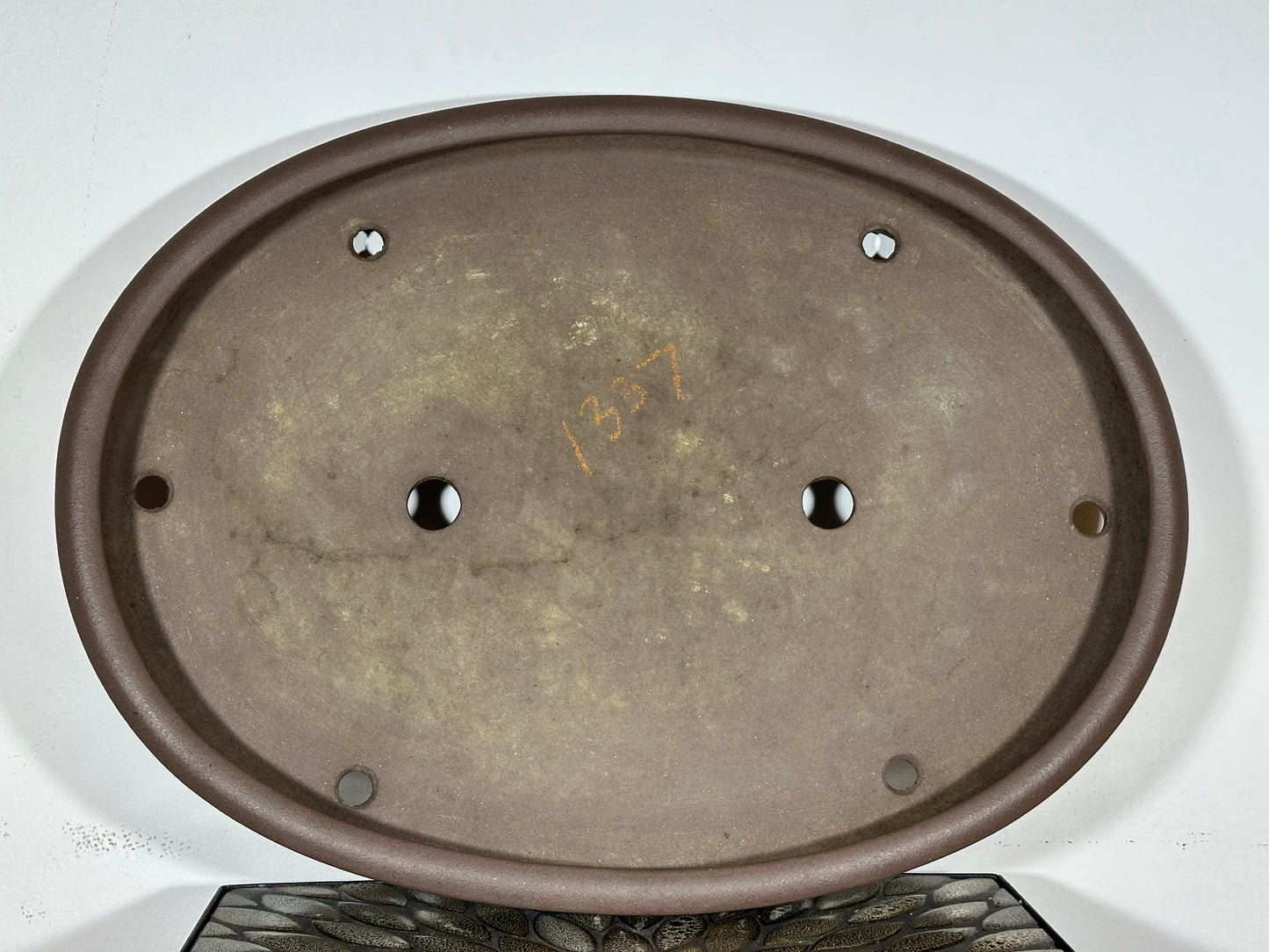 Preowned Japanese Tokoname Unglazed Oval Shallow Bonsai Pot Kisen - 22.25” By 16.5”