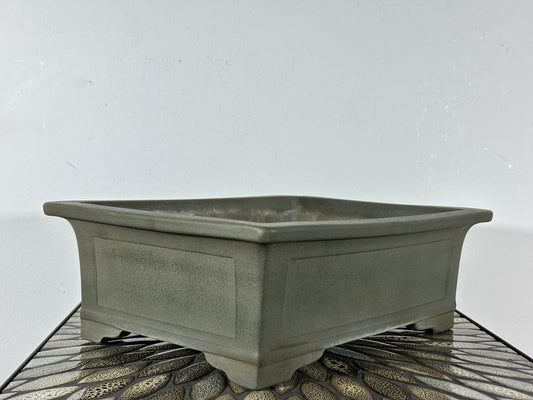 Preowned Vintage Japanese Tokoname Unglazed Rectangular Bonsai Pot Yamakou - 13 3/8” By 10.25”