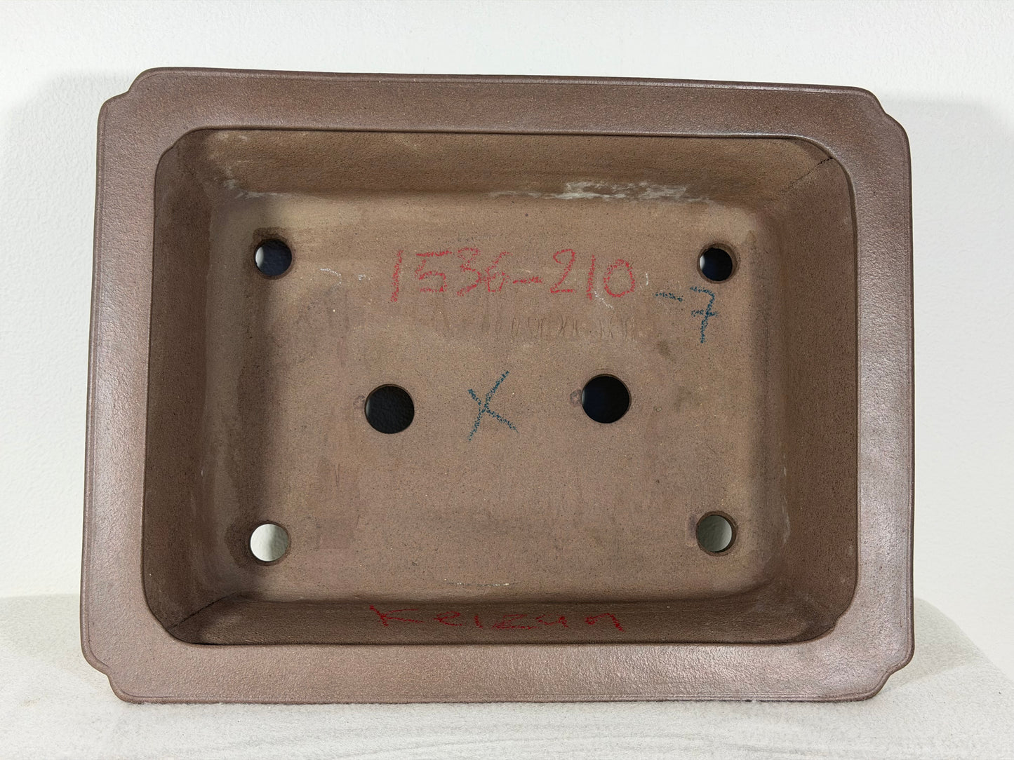 Preowned Japanese Tokoname Unglazed Rectangular Bonsai Pot Keizan - 12” By 9.25”