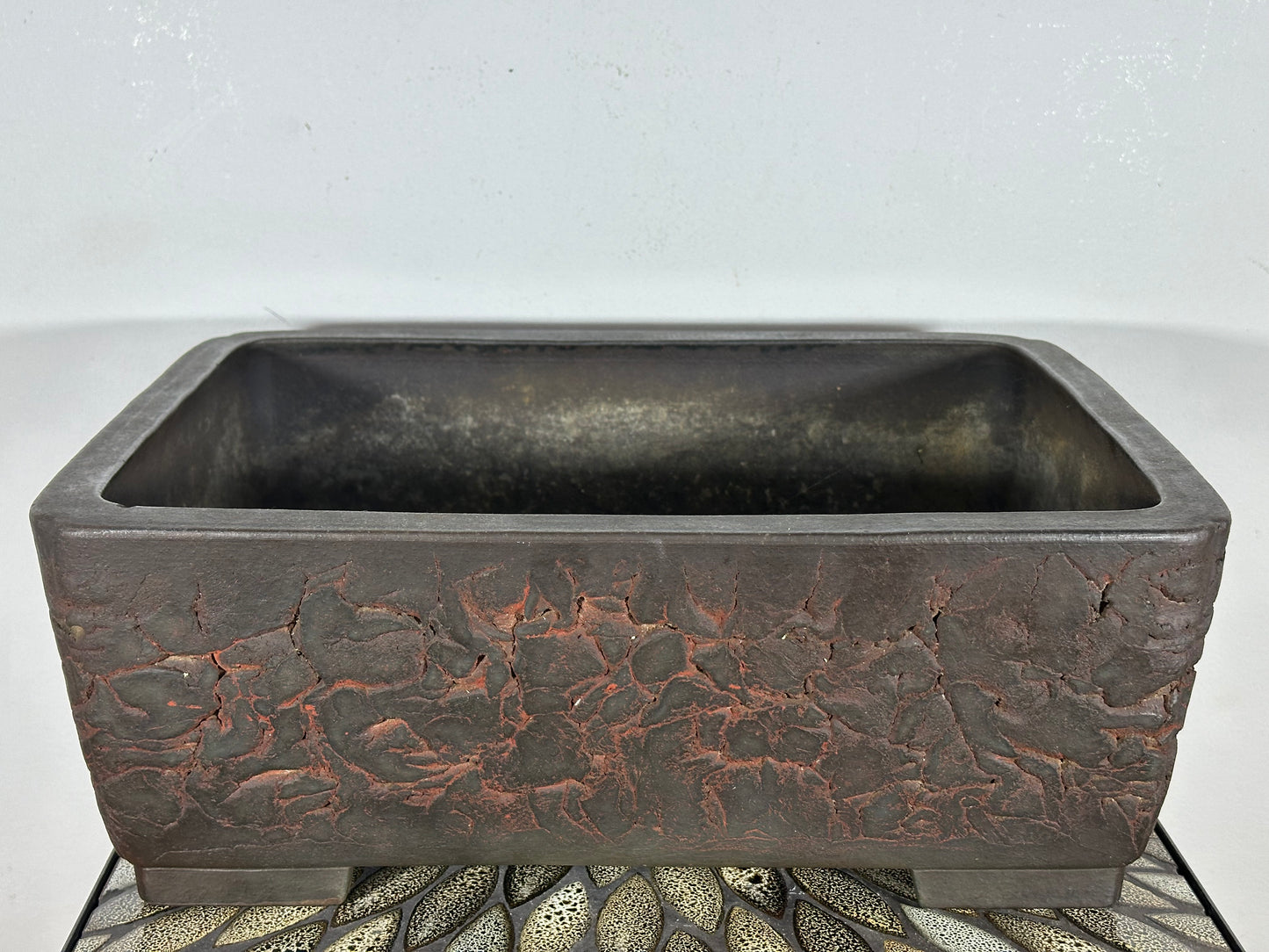 Preowned Vintage Japanese Tokoname Unglazed Rectangular Bonsai Pot Yamakou - 16.25” By 12.25”