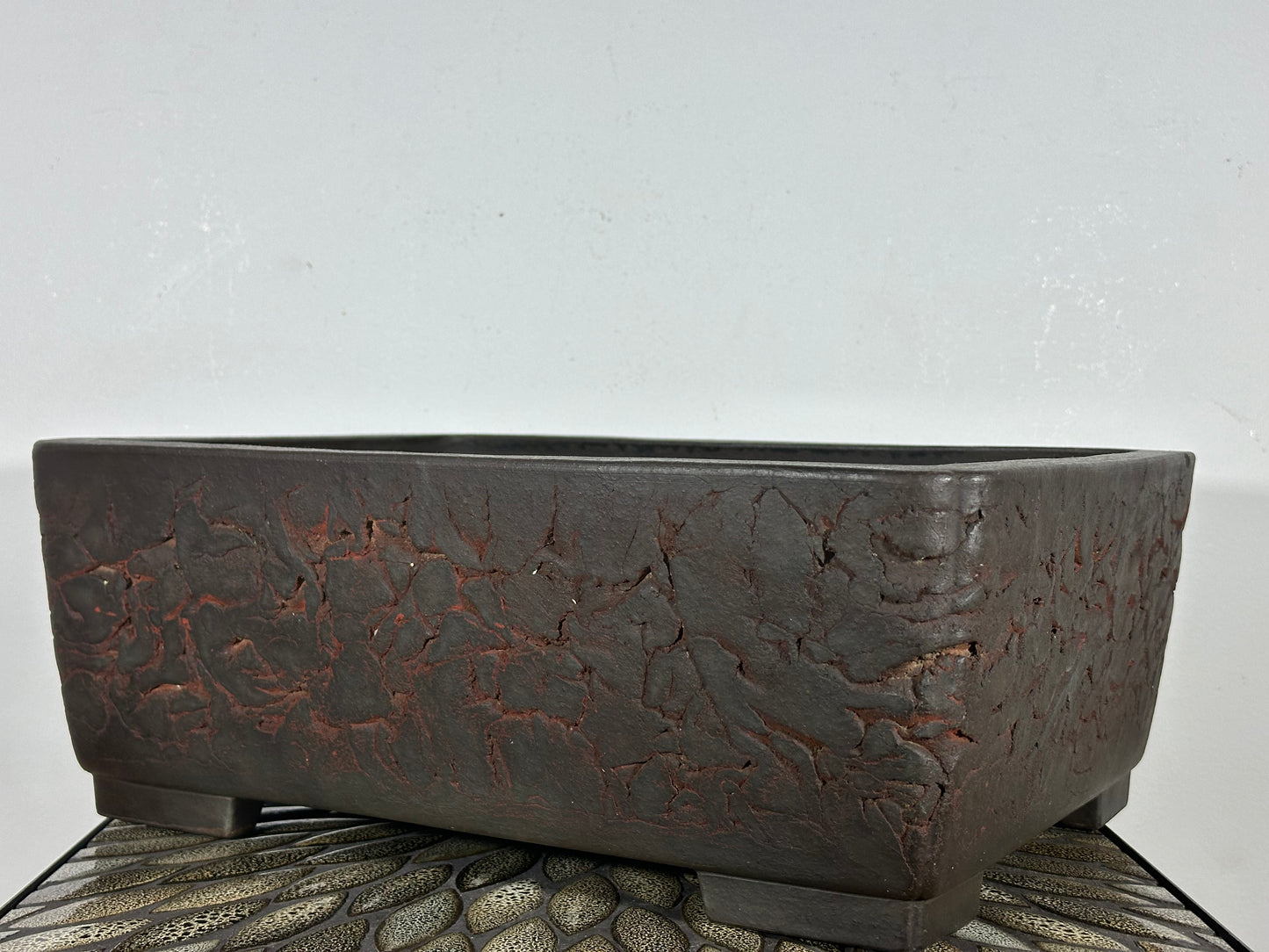 Preowned Vintage Japanese Tokoname Unglazed Rectangular Bonsai Pot Yamakou - 16.25” By 12.25”