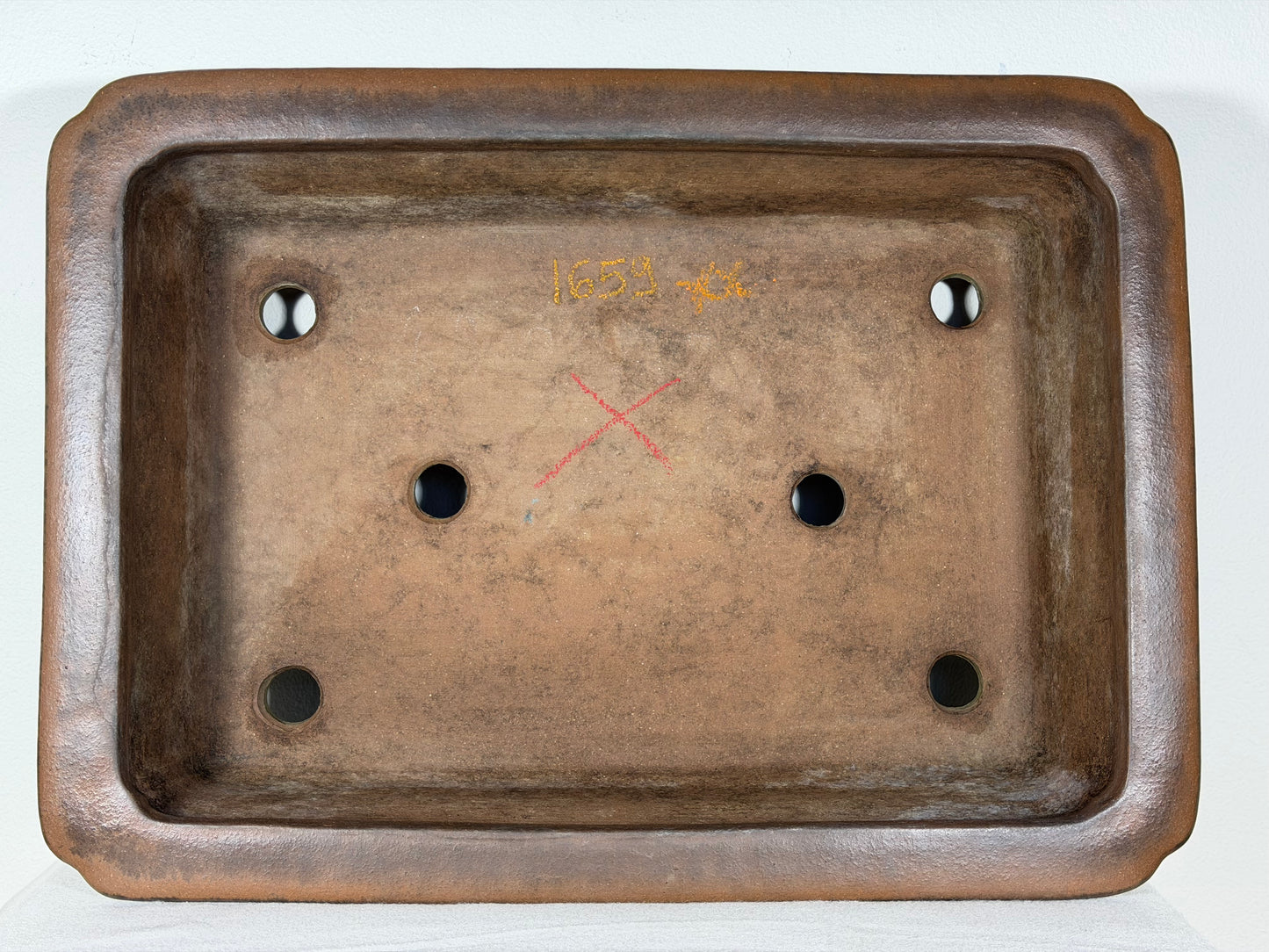 Preowned Japanese Tokoname Unglazed Rectangular Bonsai Pot Gyouzan Nakano - 16.75” By 12.25”