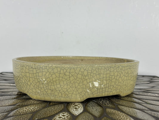Preowned Japanese Tokoname Glazed Oval Bonsai Pot Mazan Terahata - 8.75” By 7”