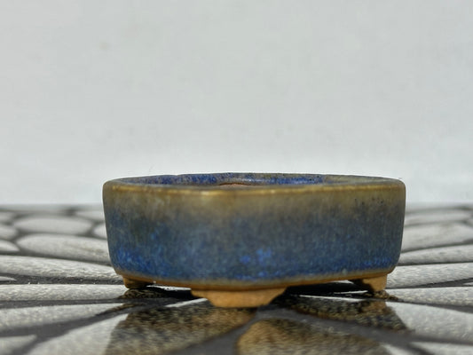 Preowned Japanese Tokoname Glazed Rectangular Bonsai Pot with Stamp - 2” By 1 5/8”