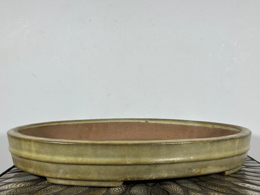 Preowned Japanese Tokoname Glazed Oval Bonsai Pot Yamafusa - 16” By 12.25”