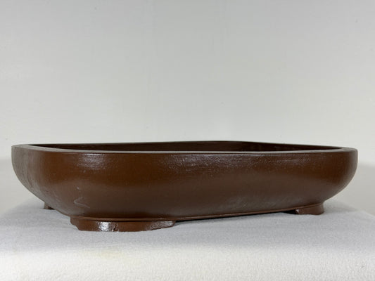 Preowned Vintage Japanese Tokoname Unglazed Rectangular Bonsai Pot Watanabe Syukouzan - 15” By 12.25”