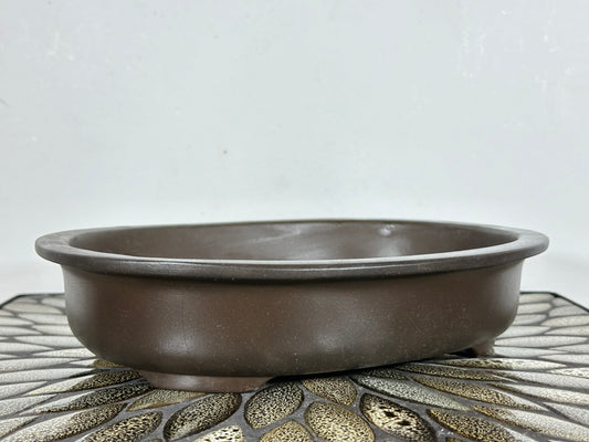 Preowned Japanese Tokoname Unglazed Oval Bonsai Pot Kaiyou - 11” By 8.75”