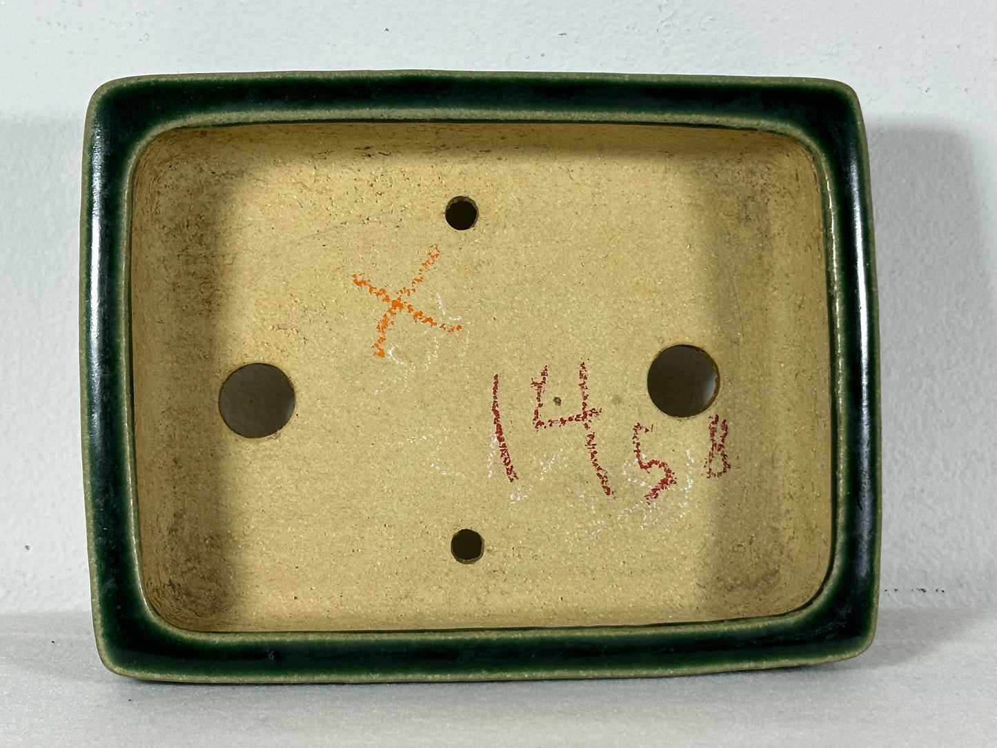 Preowned Japanese Tokoname Glazed Rectangular Bonsai Pot Shibakatsu - 6.25” By 4.75”