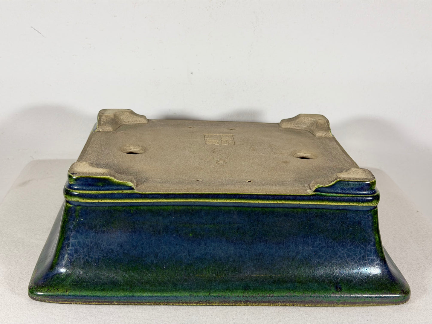 New Japanese Tokoname Glazed Rectangular Bonsai Pot Mazan Terahata - 11” By 9.5”