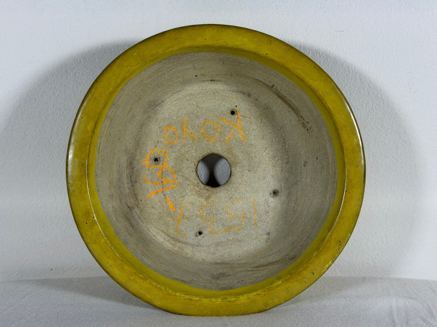 Preowned Japanese Tokoname Glazed Round Bonsai Pot Aiba Koyo - 7.5” By 2 1/8”