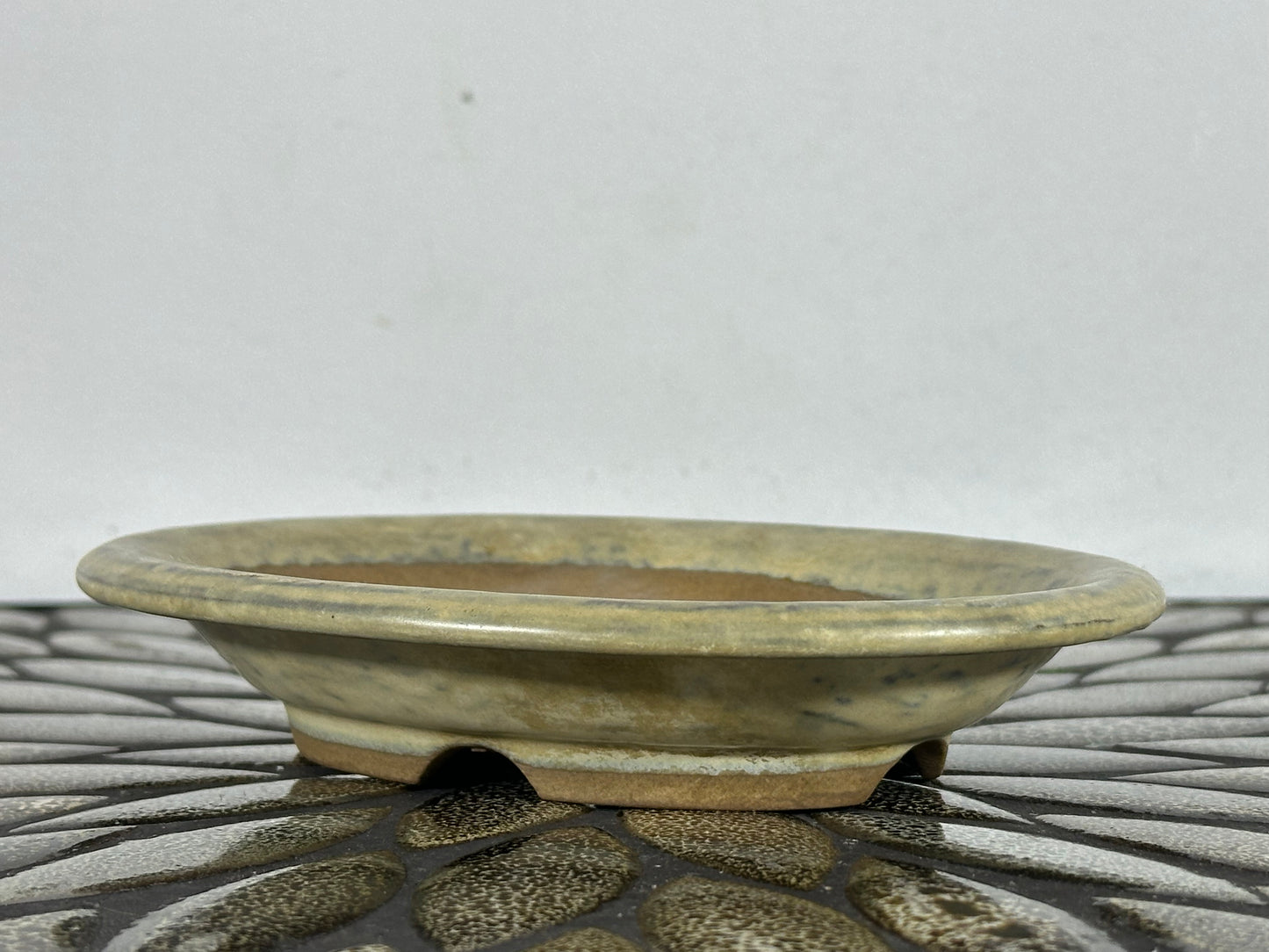 Preowned Japanese Tokoname Glazed Shallow Oval Bonsai Pot - 6 1/8” By 4 7/8”