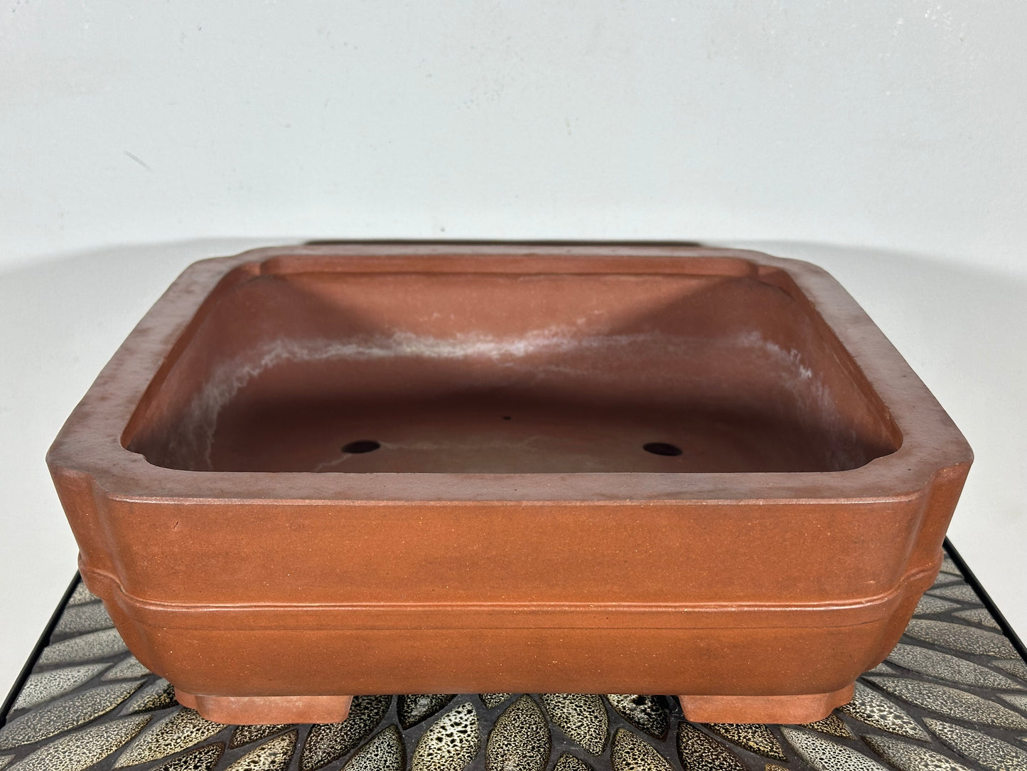 Preowned Japanese Tokoname Unglazed Square Bonsai Pot with Stamps - 13.25” By 13 1/8”