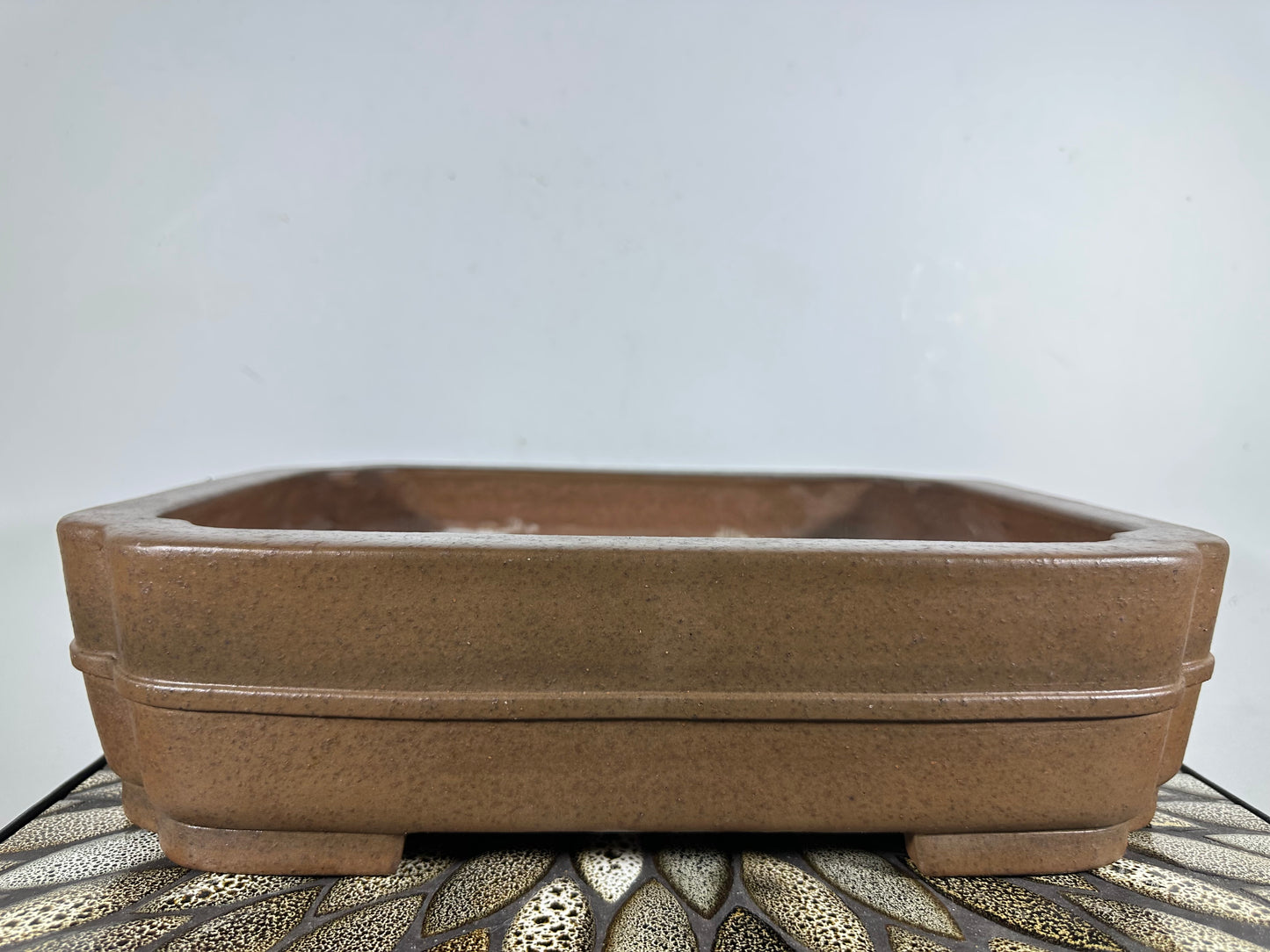 Preowned Japanese Tokoname Unglazed Rectangular Bonsai Pot Keizan - 14.75” By 11.5”