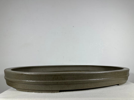 Preowned Japanese Tokoname Oval Shallow Bonsai Pot Seizan - 20.5” By 14.5”