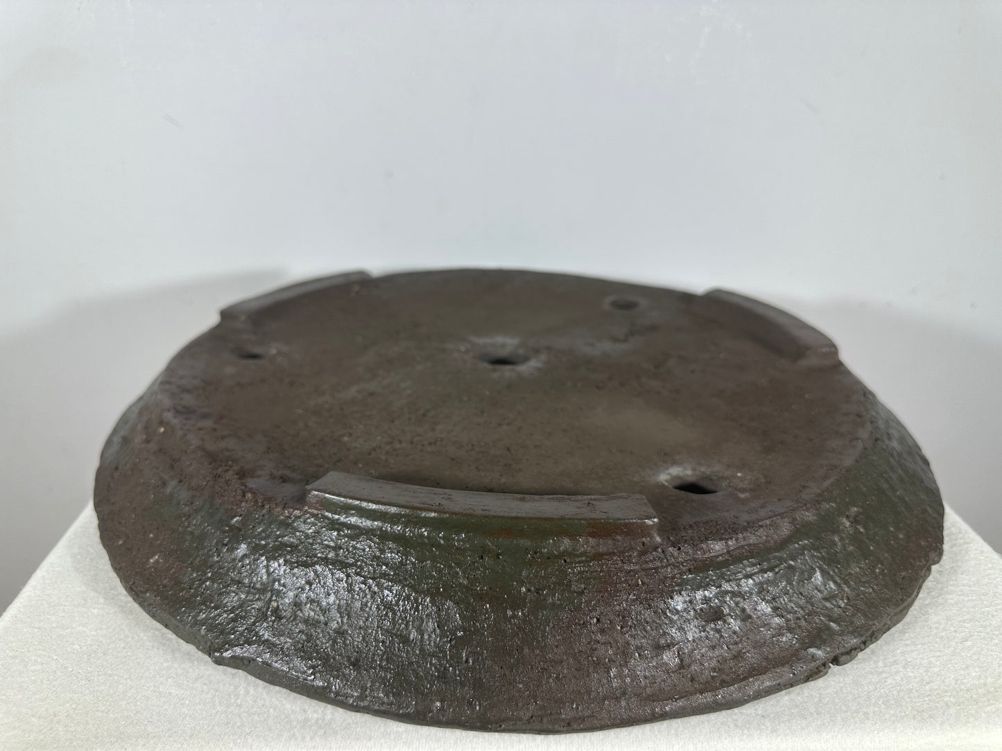 Preowned Japanese Tokoname Unglazed Round Shallow Bonsai Pot Syousen - 17.25” By 2.25”