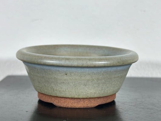 Preowned Japanese Tokoname Mame Glazed Round Bonsai Pot Seiku - 3” By 1.25”