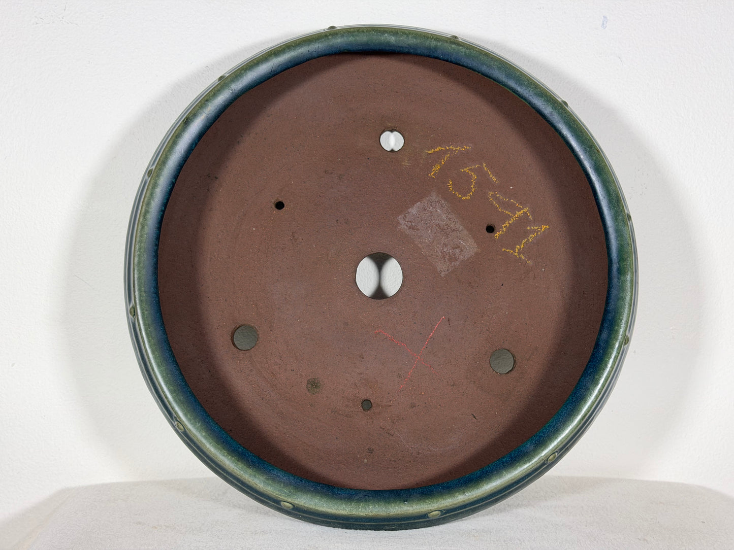 Preowned Japanese Tokoname Glazed Round Bonsai Pot Yamaaki - 12.5” By 3.75”