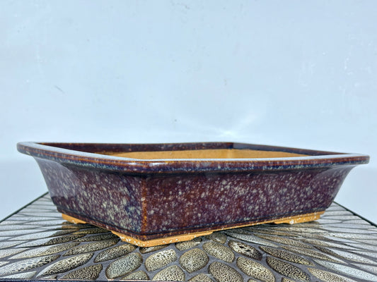 Preowned Japanese Tokoname Glazed Rectangular Bonsai Pot Seto - 13 1/8” By 9 3/8”
