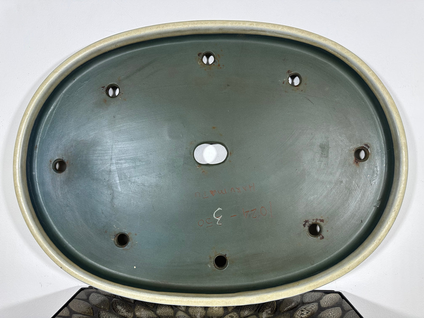 Preowned Japanese Tokoname Glazed Shallow Oval Bonsai Pot Harumatu - 22.25” By 16”