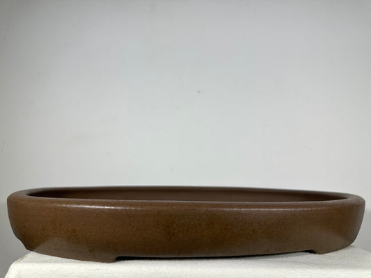 Preowned Japanese Tokoname Unglazed Oval Shallow Bonsai Pot Seizan - 22.5” By 16.25”