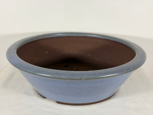 Preowned Japanese Tokoname Glazed Round Bonsai Pot Yamaaki - 13.5” By 4”