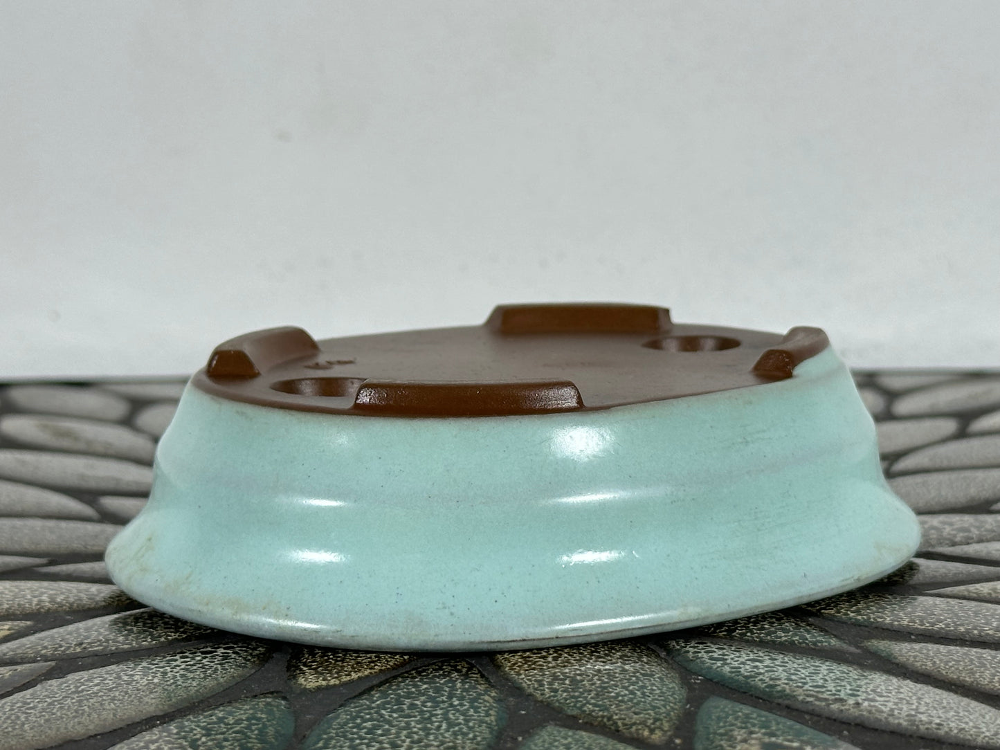 Preowned Japanese Tokoname Glazed Oval Bonsai Pot - 5.5” By 4 3/8”