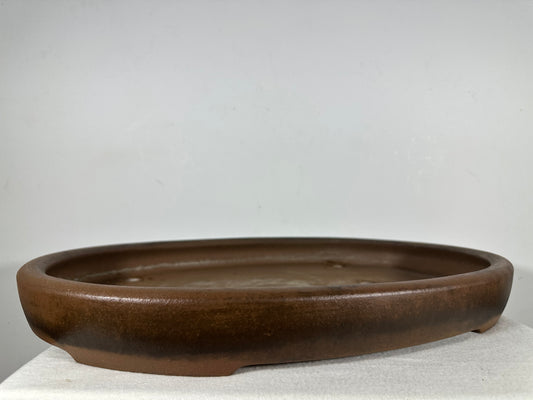 Preowned Japanese Tokoname Unglazed Oval Shallow Bonsai Pot Seizan - 20.5” By 14.25”