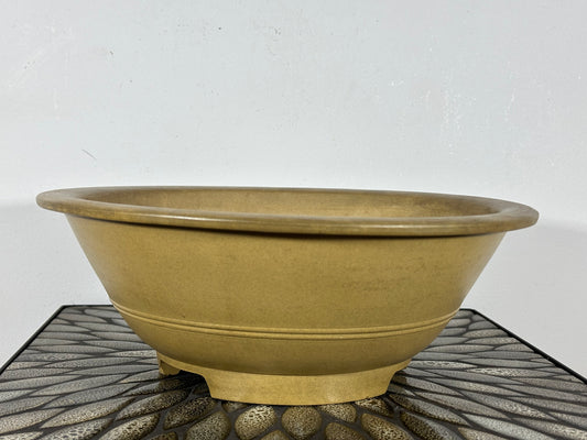Preowned Japanese Tokoname Unglazed Round Bonsai Pot Yamakou - 13.25” By 4.75”