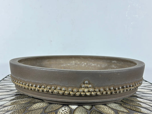 Preowned Japanese Tokoname Round Bonsai Pot Ritukadou - 12” By 2.5”