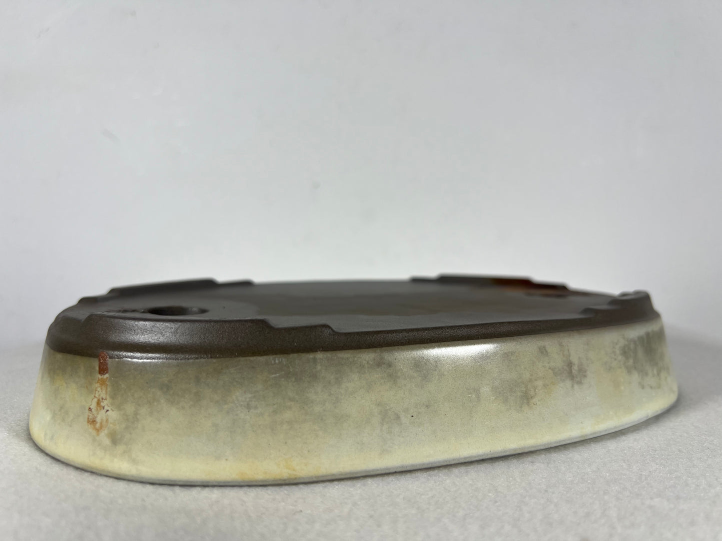 Preowned Japanese Tokoname Glazed Oval Shallow Bonsai Pot with patina - 10” By 7”