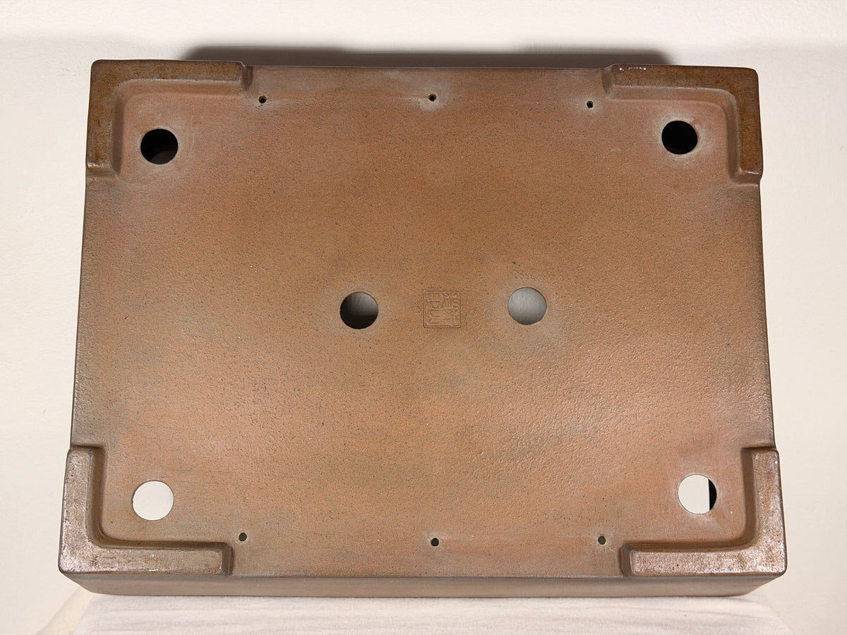 Preowned Japanese Tokoname Unglazed Rectangular Bonsai Pot Gyouzan Nakano - 16.5” By 12.75”