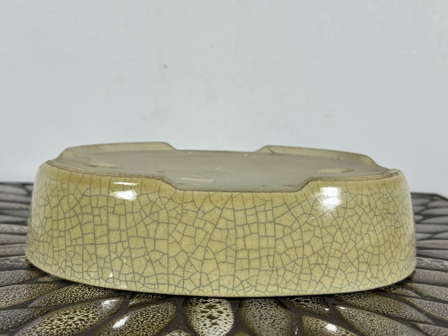 Preowned Japanese Tokoname Glazed Oval Bonsai Pot Mazan Terahata - 8.75” By 7”