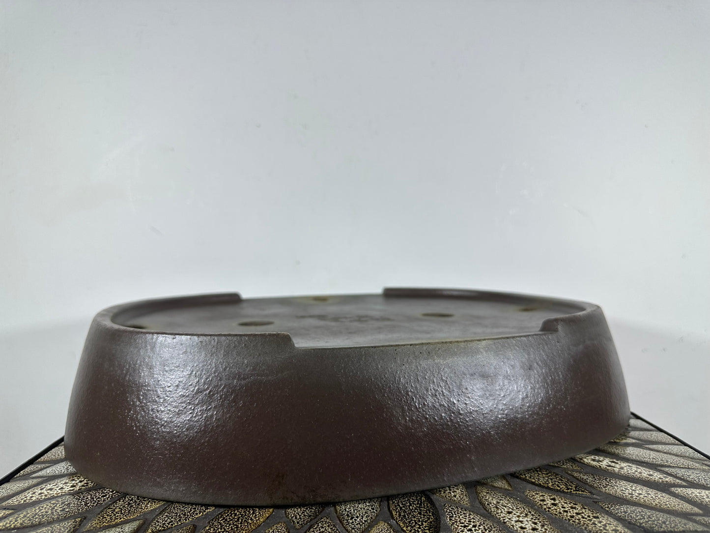 Preowned Japanese Tokoname Unglazed Oval Bonsai Pot Yamaaki - 16.75” By 13.25”