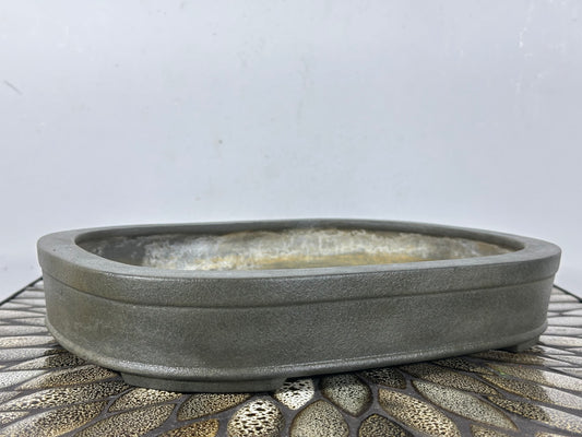 Preowned Japanese Tokoname Unglazed Oval Bonsai Pot Yamaaki - 11.75” By 8.5”