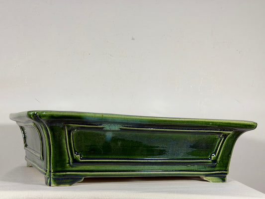 New Japanese Tokoname Glazed Rectangular Bonsai Pot Mazan Terahata - 15.5” By 13.5”
