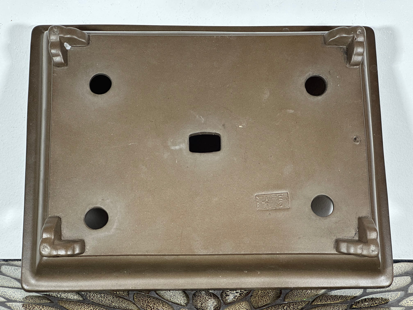 Preowned Japanese Tokoname Shallow Rectangular Bonsai Pot has Stamp - 12.25” By 9 3/8”
