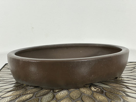 Preowned Japanese Tokoname Oval Bonsai Pot Yamaaki - 12.5” By 9.5”