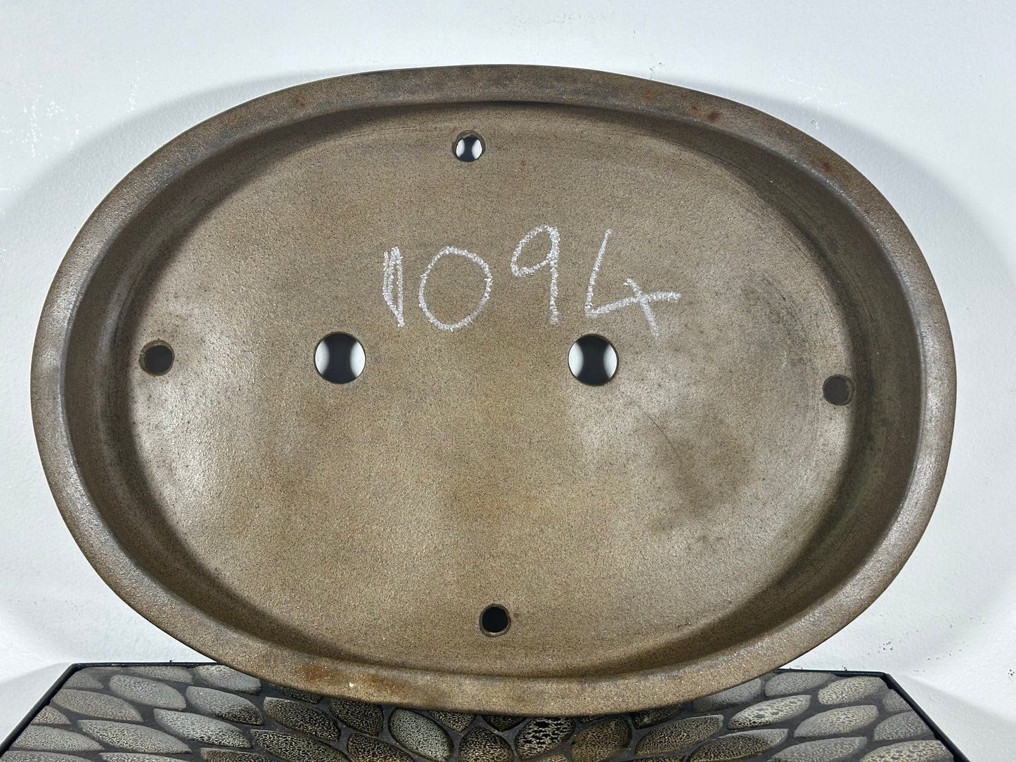 Preowned Japanese Tokoname Oval Bonsai Pot with Stamps - 16.25” By 11.5”