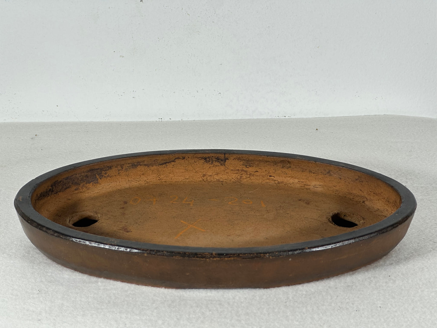 Preowned Japanese Tokoname Unglazed Oval Shallow Bonsai Pot - 10.25” By 6.5”
